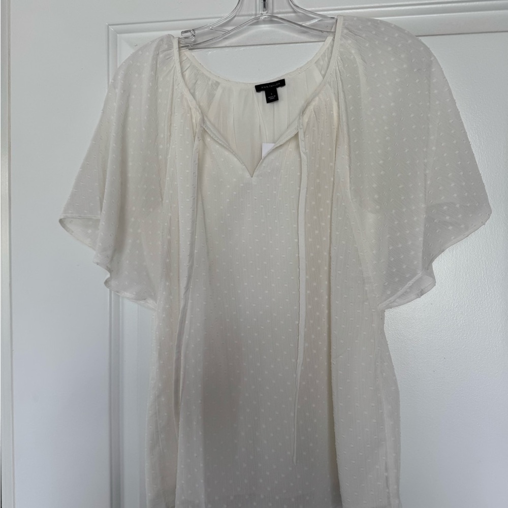 New Ann Taylor White Tie Front Blouse